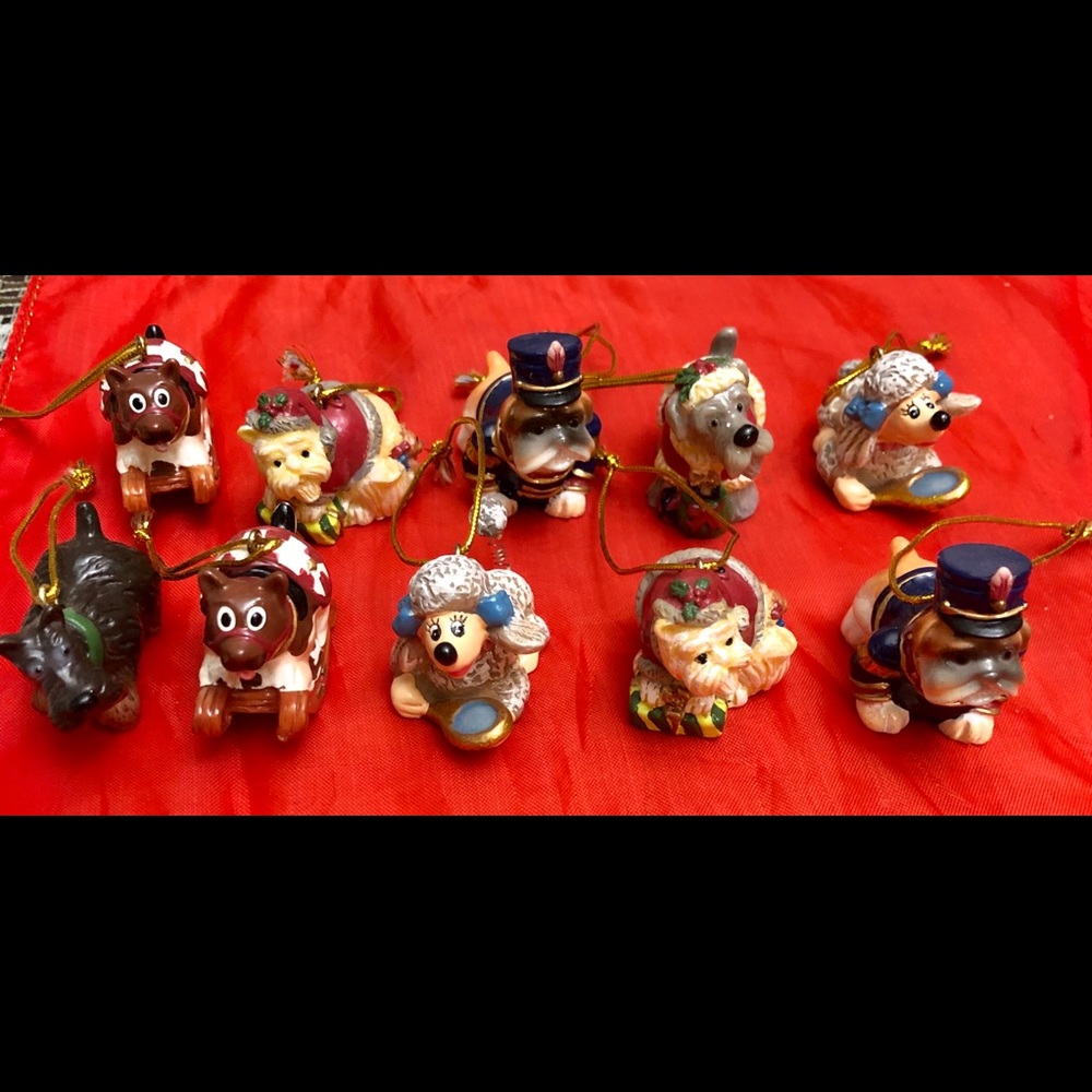 VTG CERAMIC 10 KINDS OF CUTE PUPPIES XMAS ORNAMENTS